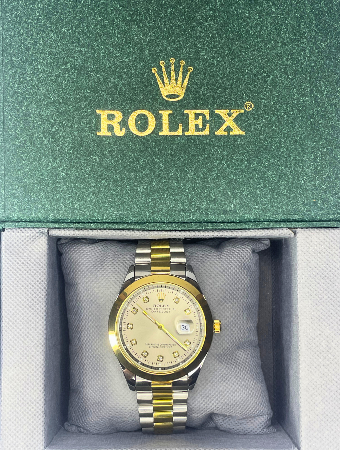 Rolex Oyster Perpetual Date Just - Gold Dial - Silver Chain Two Tone