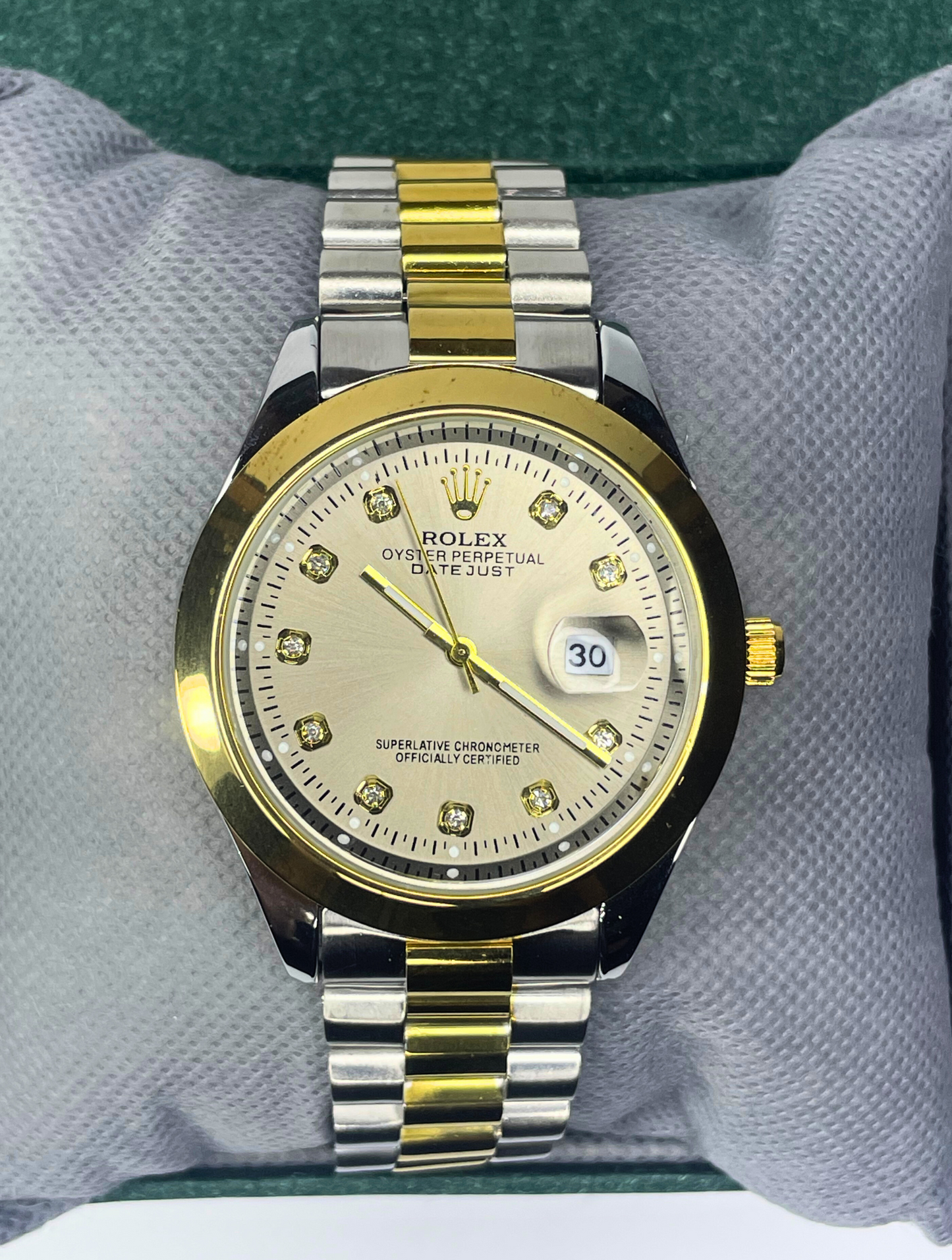 Rolex Oyster Perpetual Date Just - Gold Dial - Silver Chain Two Tone