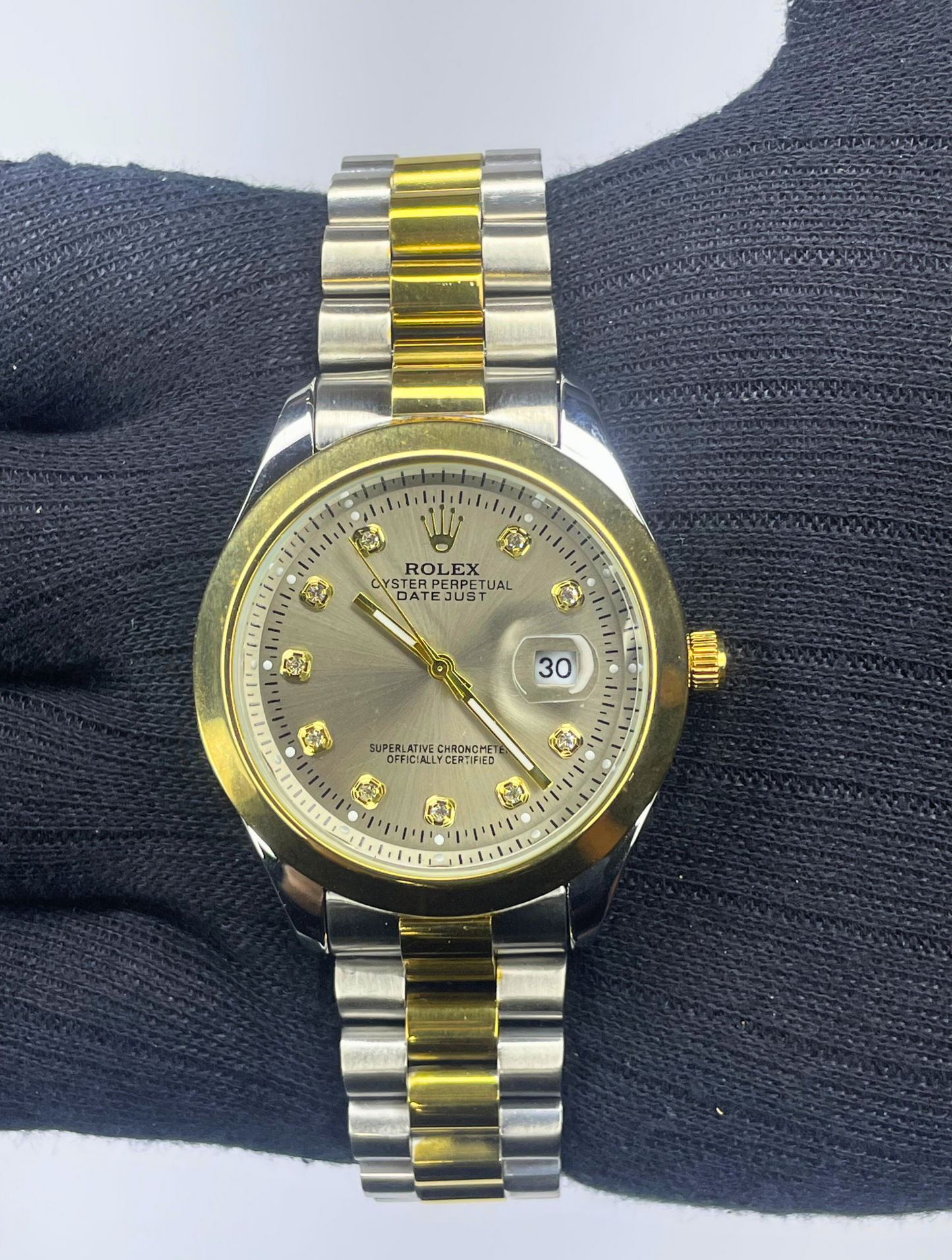 Rolex Oyster Perpetual Date Just - Gold Dial - Silver Chain Two Tone