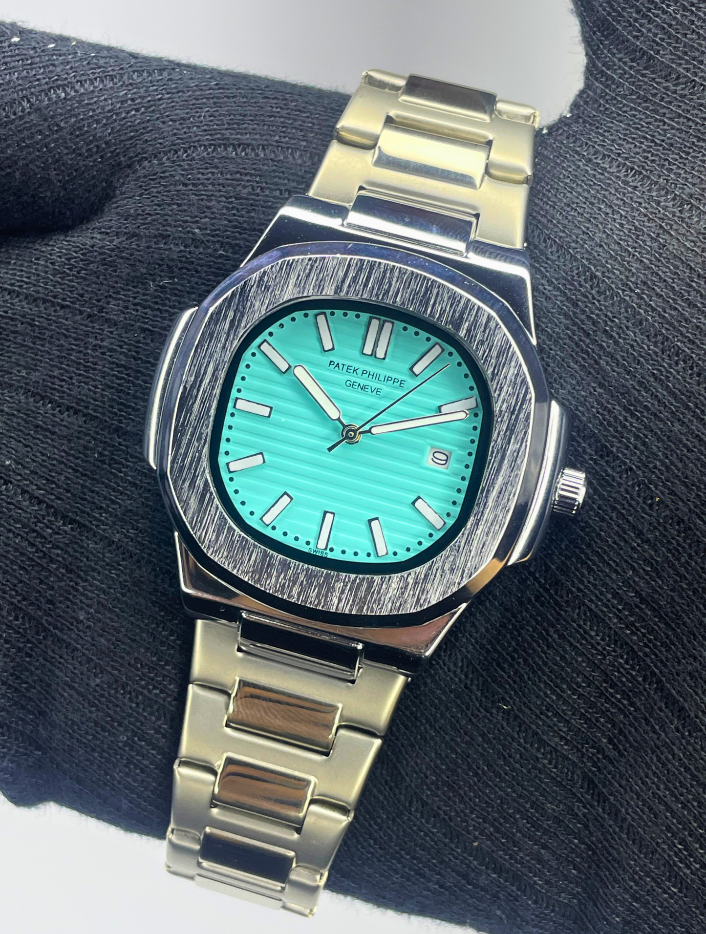 Patek Philippe Nautilus Silver Watch - Tiffany Blue Dial - Silver Chain