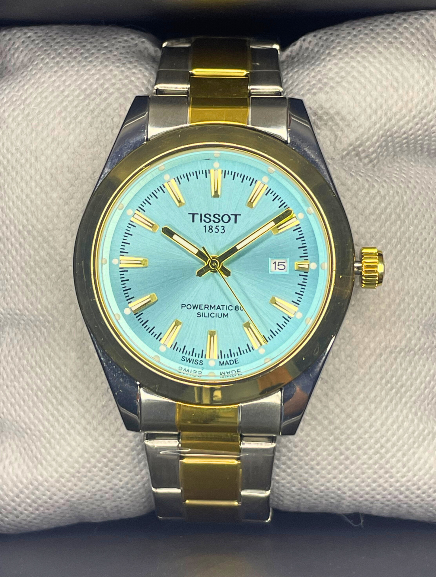Tissot - Gentlemen Series - Powermatic 80 Silicium - Ice Blue Dial - Two Tone Chain
