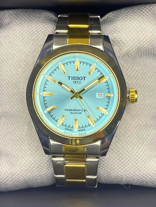 Tissot - Gentlemen Series - Powermatic 80 Silicium - Ice Blue Dial - Two Tone Chain