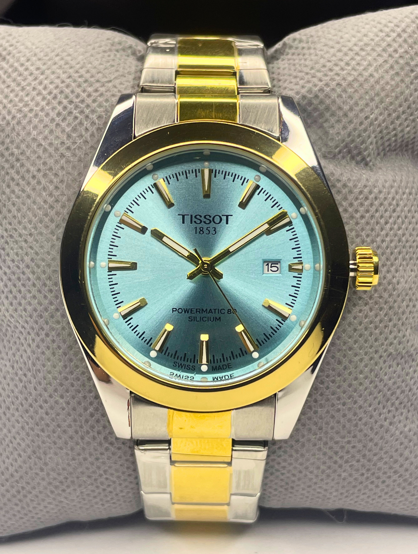 Tissot - Gentlemen Series - Powermatic 80 Silicium - Ice Blue Dial - Two Tone Chain