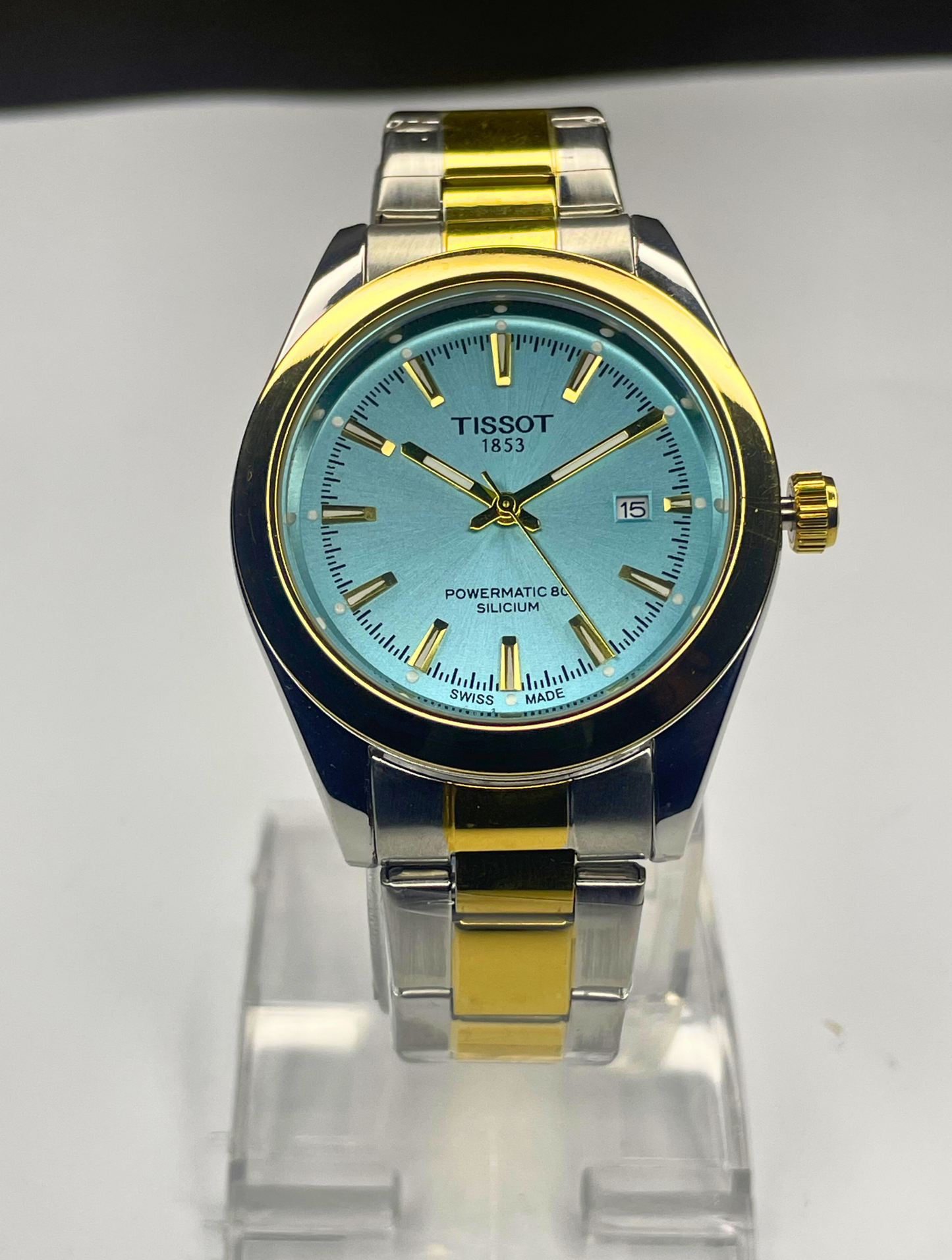 Tissot - Gentlemen Series - Powermatic 80 Silicium - Ice Blue Dial - Two Tone Chain