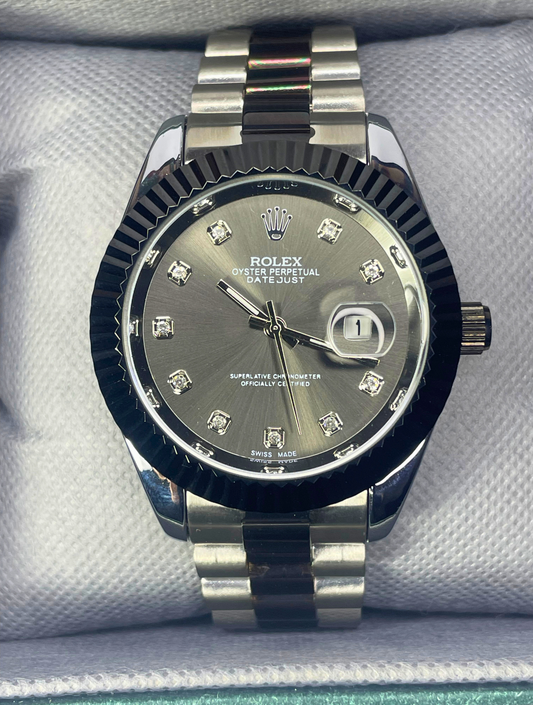 Rolex Oyster Perpetual Date Just -  Fluted Bezel - Black - Master Copy