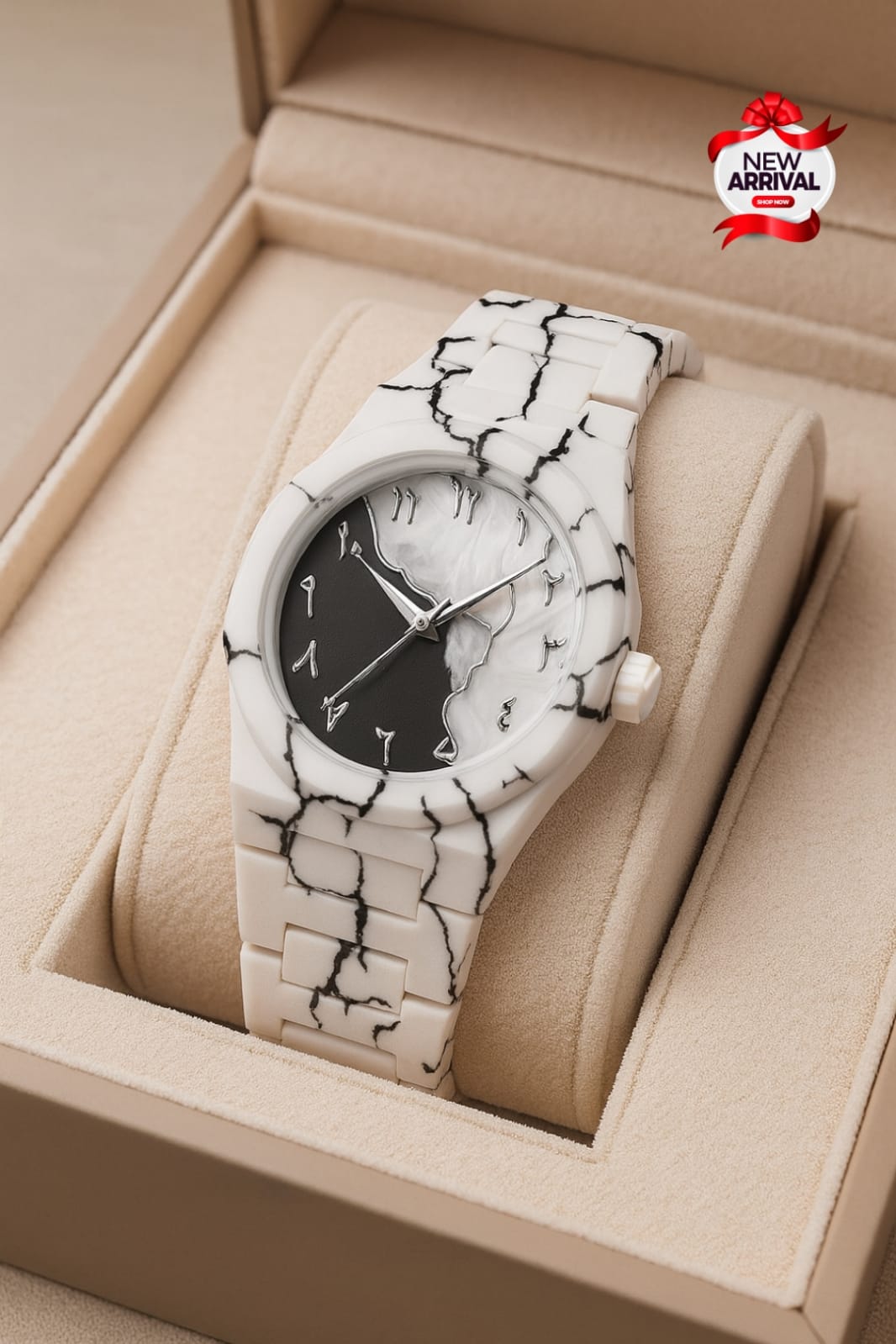 Aura White Marble Watch - Carbon Fiber - Butterfly Lock