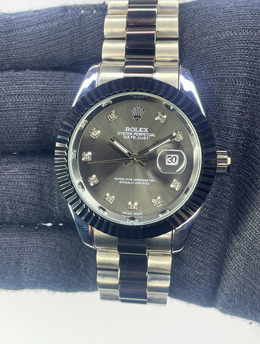 Rolex Oyster Perpetual Date Just -  Fluted Bezel - Black - Master Copy