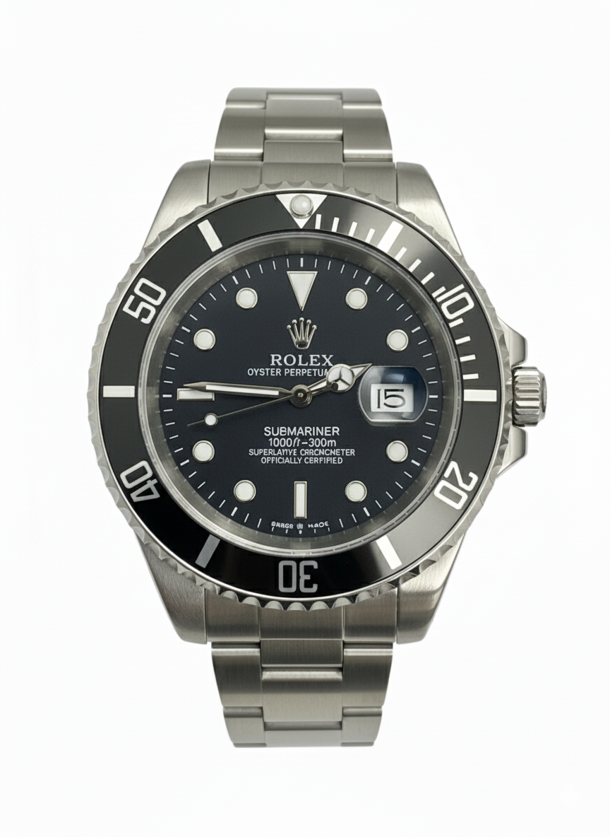 Rolex Submariner - Oyster Perpetual Date Just - Rotating Dial - Black - Silver Chain