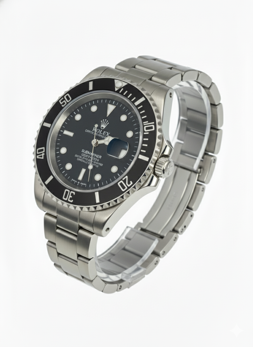Rolex Submariner - Oyster Perpetual Date Just - Rotating Dial - Black - Silver Chain