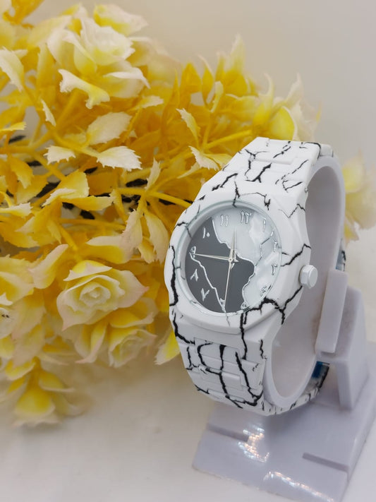 Aura White Marble Watch - Carbon Fiber - Butterfly Lock